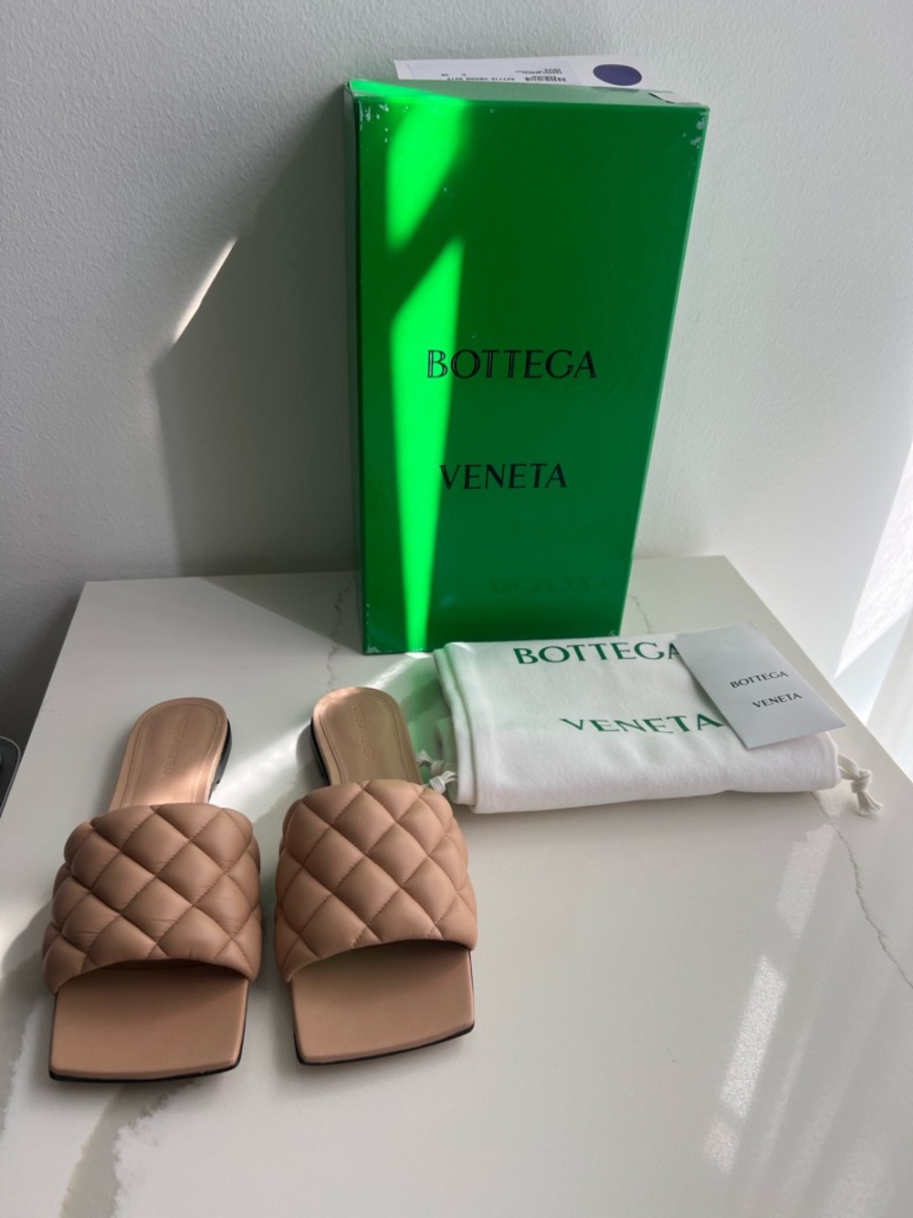 Bottega Veneta Women’s Quilted Slide Sandals in Beige, 627710 VBRRO 9912